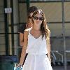 Rachel Bilson, wearing a white summary dress and sunglasses, is seen shopping at Nature Mart in Los Feliz Los Angeles.