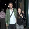 Richard Bacon wearing  a green jacket, out and about in Soho with his wife Rebecca McFarlane 
London, England.