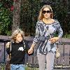 Sarah Jessica Parker
 walks with her son James Wilkie Broderick to school.
New York City, USA.