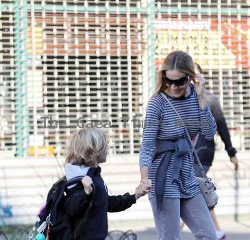 Sarah Jessica Parker
 walks with her son James Wilkie Broderick to school.
New York City, USA.