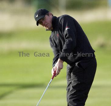 Hugh Grant 
Practise Round of the Alfred Dunhill Links Championship at The Old Course, St Andrews. 
Fife, Scotland.