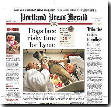 The front page of the Portland Press Herald 4th April 2007 from Newseums Todays Front Pages