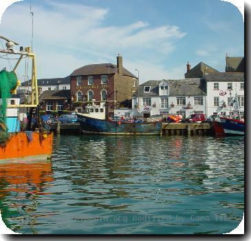 Weymouth Harbour Summer 2005, taken from the south side looking towards The George Inn. This was taken at about 9.41 on what proved to be a hot sunny day.