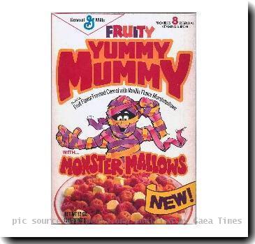 Yummy Mummy cereal box.