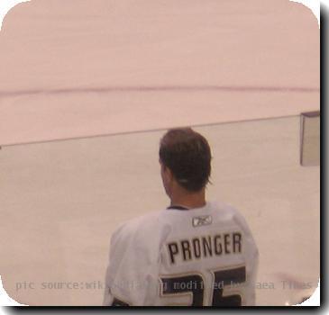 Anaheim Ducks Chris Pronger warming up at GM Place before playing the Vancouver Canucks in a playoff game. Photo taken on May 1st, 2007.