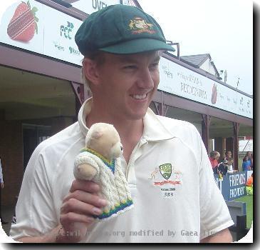 Brett posing for pictures with OZ Mascot