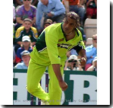 Pakistani cricketer Shoaib Akhtar in action