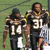 Armanti Edwards (#14) and Pierre Banks (#31) walking onto the field after halftime versus The Citdel.