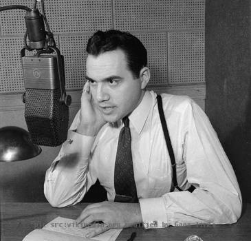 Commentator Lorne Greene broadcasting over the C.B.C. national network