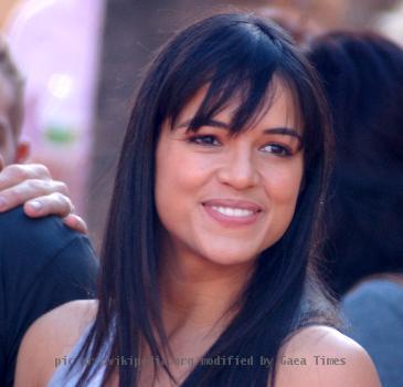 Michelle Rodriguez at a ceremony for James Cameron to receive a star on the Hollywood Walk of Fame.