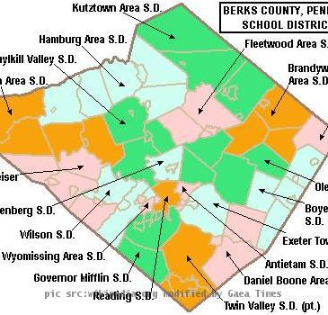 Map of Berks County, Pennsylvania, United States Public School Districts