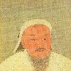 Taizu, better known as Genghis Khan. Portrait cropped out of a page from an album depicting several Yuan emperors (Yuandai di banshenxiang), now located in the National Palace Museum in Taipei (inv. nr. zhonghua