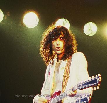 Jimmy Page of Led Zeppelin, in concert in Chicago, Illinois