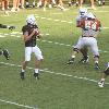 College football game - 2006 fall scrimmage of University of Texas at Austin - UT quarterback Jevan Snead drops back to pass