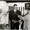 Pro Football Hall of Famer Anthony Muñoz talks with the local San Antonio, Texas media to promote the U.S. Army All-American Bowl (2004). Photo by Peter Rimar.