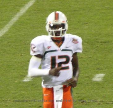 Miami quarterback Jacory Harris comes off the field during the 2008 Emerald Bowl between the California Golden Bears and Miami Hurricanes.  The Golden Bears won 24-17.