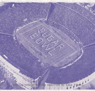 The "Sugar Bowl" Tulane Stadium, New Orleans; 1940s air view.