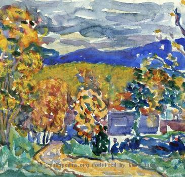 "Autumn in New England," by the American artist Maurice Prendergast, watercolor. 11" X 15.5". Private collection.