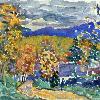 "Autumn in New England," by the American artist Maurice Prendergast, watercolor. 11" X 15.5". Private collection.