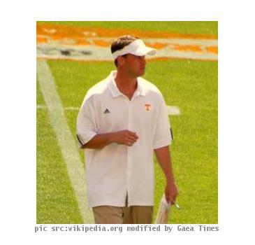 Lane Kiffin on the field at Neyland Stadium during the Orange & White game on the University of Tennessee campus.  April 18th, 2009.