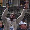 Michael Strahan during a post superbowl parade.