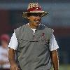 Cropped photograph of Alabama head football coach Nick Saban at a practice in the fall of 2009.