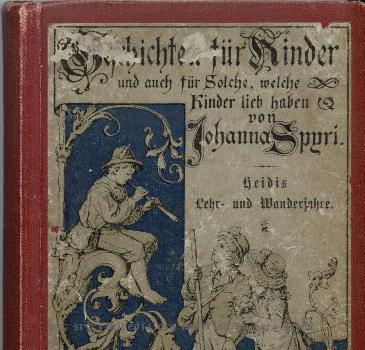 This image shows the cover of the 8th edition of a book named "Heidis Lehr- und Wanderjahre", written by Johanna Spyri and published 1887 by Friedrich Andreas Perthes.