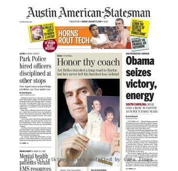 The Austin American-Statesman front cover from the January 27, 2008 edition.