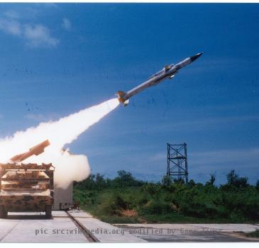 Test firing of the Akash missile. <br>the Akash is a medium-range surface-to-air missile. Operating in conjunction with the Rajendra rada