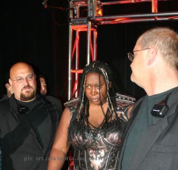 Professional wrestler Awesome Kong (real name Kia Stevens) entering the arena at a TNA show in September 2008.