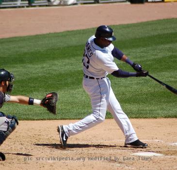 Marcus Thames batting for the Detroit Tigers in April, 2007.