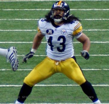 Pittsburgh Steelers safety Troy Polamalu in action in the regular season game against the St. Louis Rams on December 20, 2007.