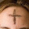 Ashes imposed on the forehead of a Christian on Ash Wednesday.