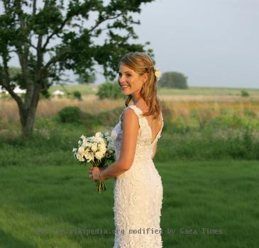 Jenna Bush poses for a photographer prior to her wedding to Henry Hager at Prairie Chapel Ranch near Crawford, Texas.