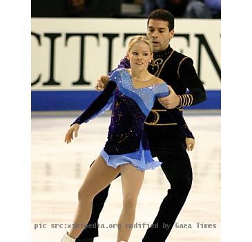 Anabelle Langlois and Patrice Archetto compete in their long program at the 2004 Four Continents Championships in Hamilton, Ontario.