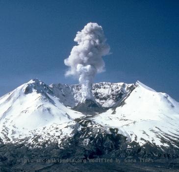 Plumes of steam, gas, and ash often occured at Mount St. Helens in the early 1980s. On clear days they could be seen from Portland, Oregon, 50 miles (81 kilometers) to the south. The plume photographed here rose nearly 3,000 fee