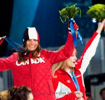 Maelle Ricker celeberates the first gold medal won by a women on Canadian soil.