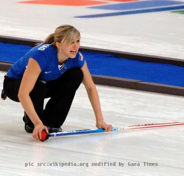 United States curler Nicole Joraanstad at the 2010 Winter Olympics in Vancouver