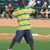 Ronnie Brewer throwing out the first pitch at a Northwest Arkansas Naturals game