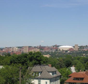 photo of the Carrier Dome taken from the Woodland Reservoir, taken by me on June 4, 2004