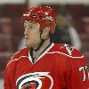 Joe Corvo of the Carolina Hurricanes skates during warmups in a game against the Buffalo Sabres on April 9, 2009