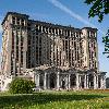 The abandoned Michigan Central Train station, as seen from Roosevelt Park.