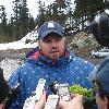 USA-1 bobsled driver Steve Holcomb talks to the media at the 2010 Winter Olympics.