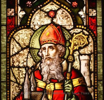 Saint Patrick stained glass window from Cathedral of Christ the Light, Oakland, CA.