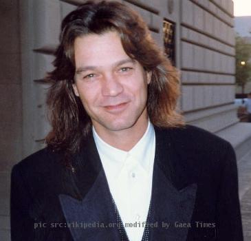 Photo of musician Eddie Van Halen at the 45th Emmy Awards.