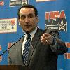 Mike Krzyzewski, USA Basketball National Team head coach, speaks to servicemembers’ children at the Pentagon Athletic Center during the "Hoops for Troops" program April 6, 2006. USA Basketball joined the America Suppor