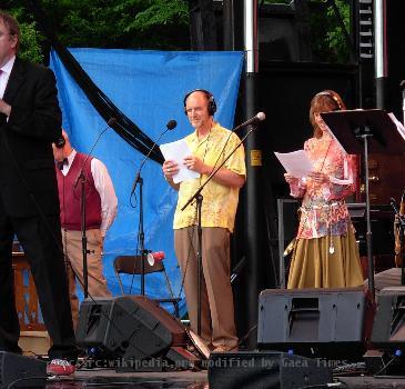 Garrison Keillor and cast members of A Prairie Home Companion radio show in Lanesboro, Minnesota.