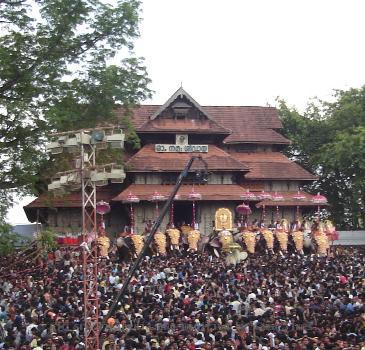 Elephants standing in front of West Gopuram of Vatakumnathan temple during Thrissur Pooram