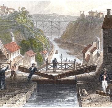 View east of eastbound Lockport on the Erie Canal by W.H. Bartlett, 1839