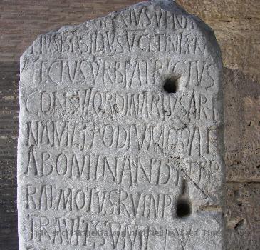 Inscription for 5th century Roman Consul Decius Marius Venantius Basilius in the Colosseum in Rome.